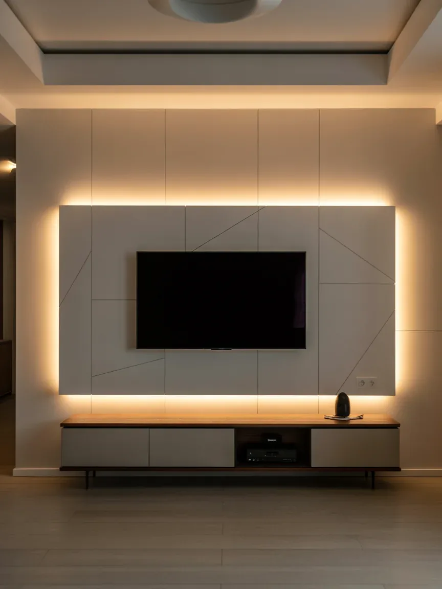 8. Floating Panel Media Wall With LED Backlighting 8. Floating Panel Media Wall With LED Backlighting