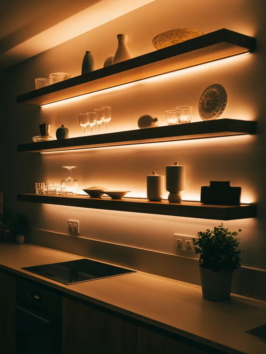19. Floating Shelves With Built-In Lighting 19. Floating Shelves With Built-In Lighting