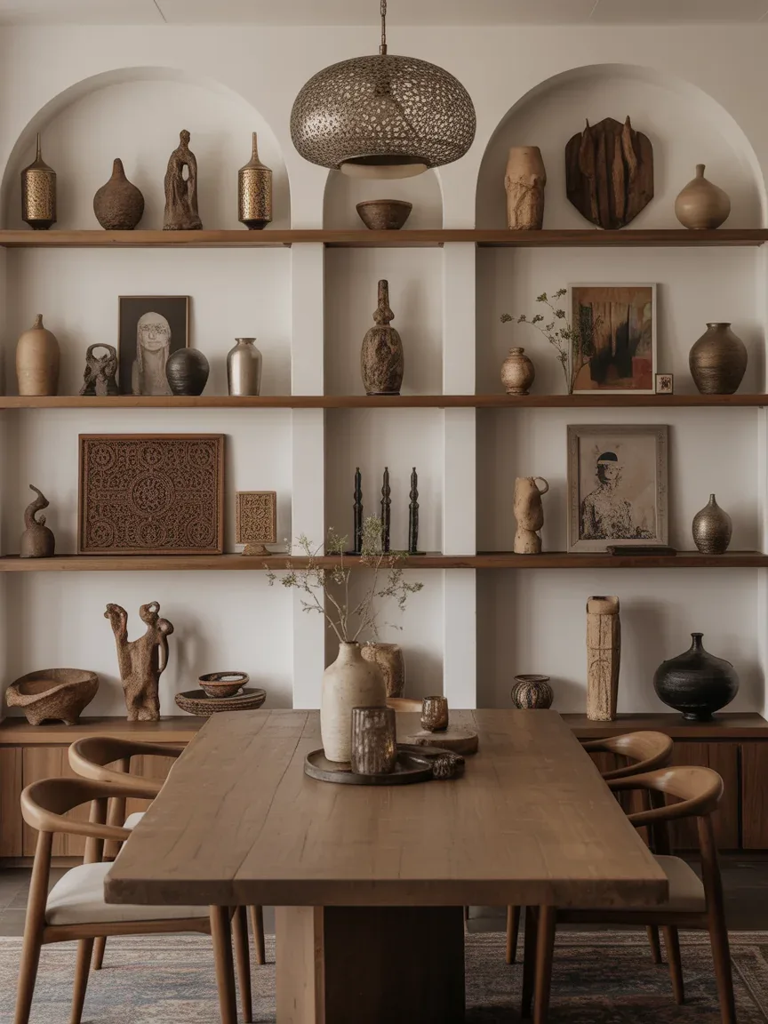 18. Floating Shelves With Collected Global Decor 18. Floating Shelves With Collected Global Decor