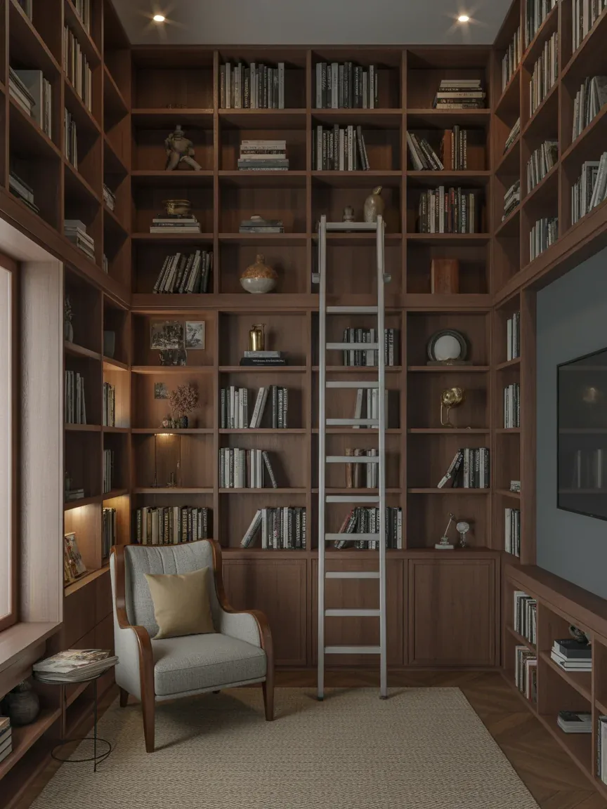 2. Floor-to-Ceiling Library Ladder Drama 2. Floor-to-Ceiling Library Ladder Drama