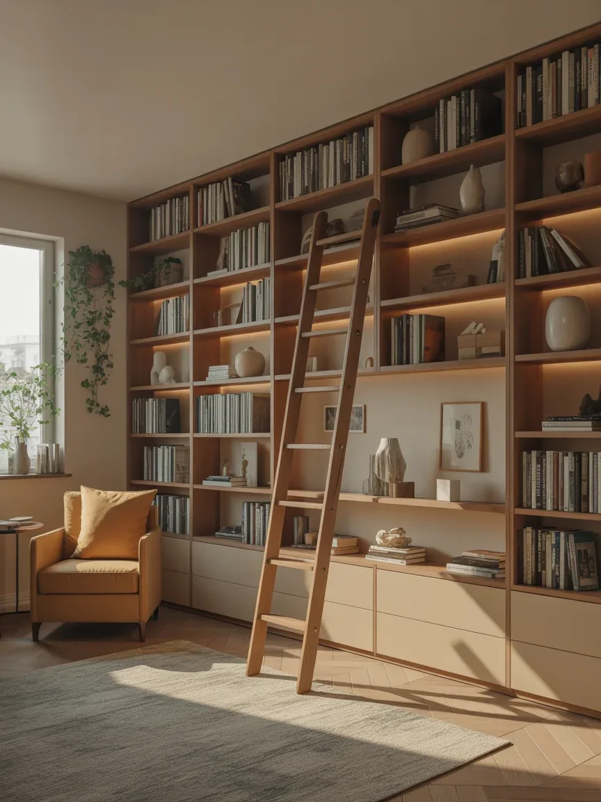 1. Floor-to-Ceiling Library Wall With Rolling Ladder 1. Floor-to-Ceiling Library Wall With Rolling Ladder