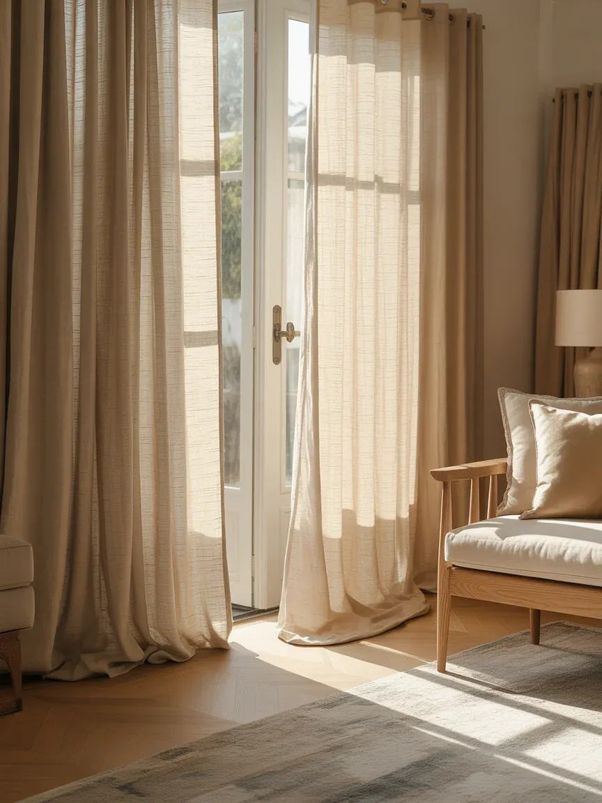 1. Floor-To-Ceiling Linen Elegance With Soft Neutrals 1. Floor-To-Ceiling Linen Elegance With Soft Neutrals