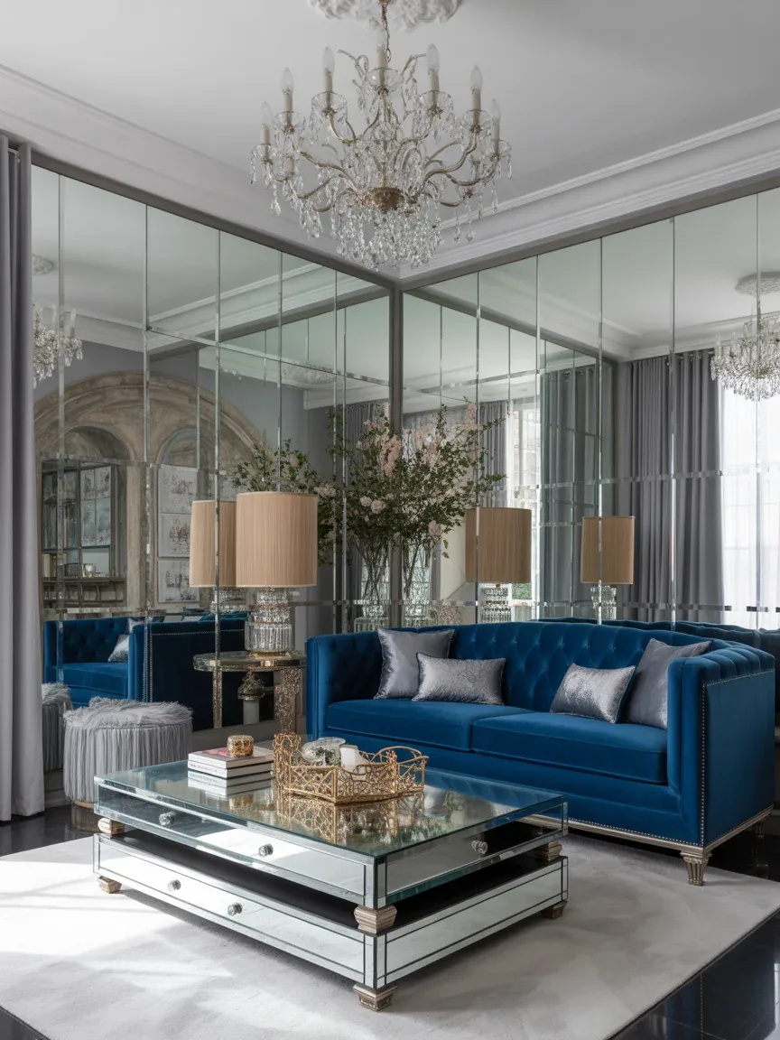 7. Glam Hollywood Living Room With Sapphire Velvet 7. Glam Hollywood Living Room With Sapphire Velvet