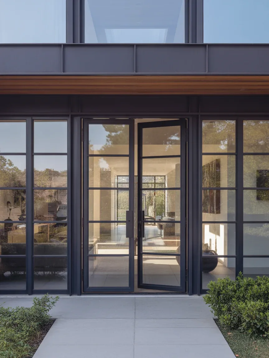 5. Glass and Steel Contemporary Double Doors 5. Glass and Steel Contemporary Double Doors