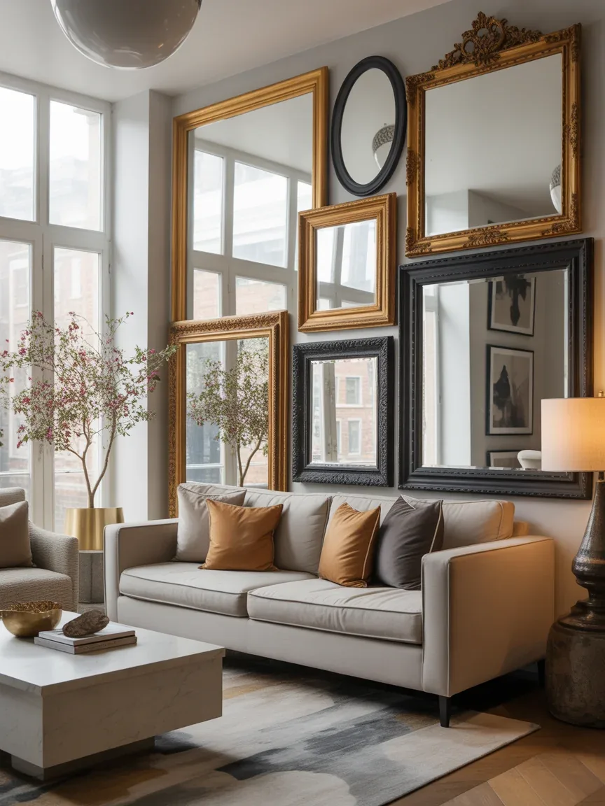 Gold vs Black Frame Mirror Wall Decor That Instantly Elevates Modern Living Rooms