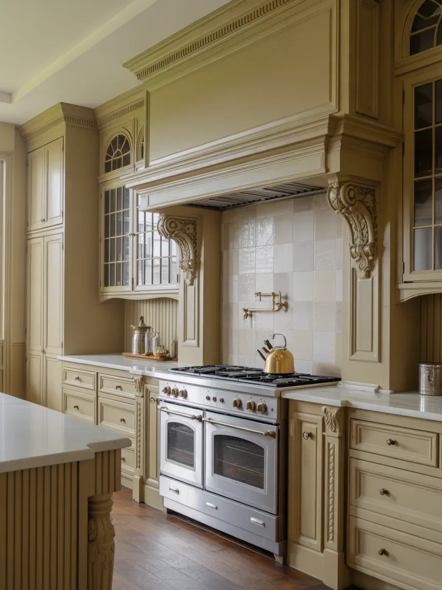 22. Grand Colonial Kitchen With Statement Range Wall 22. Grand Colonial Kitchen With Statement Range Wall