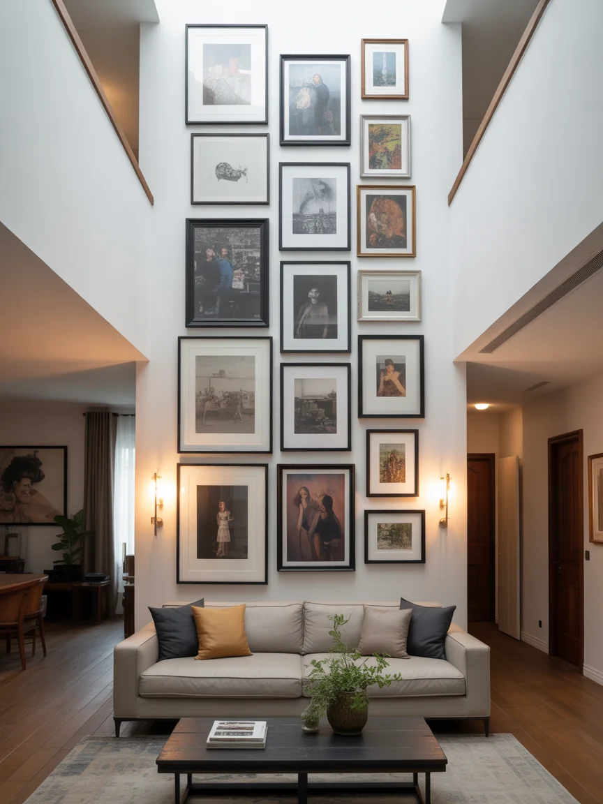 1. Grand Gallery Wall That Climbs to the Ceiling