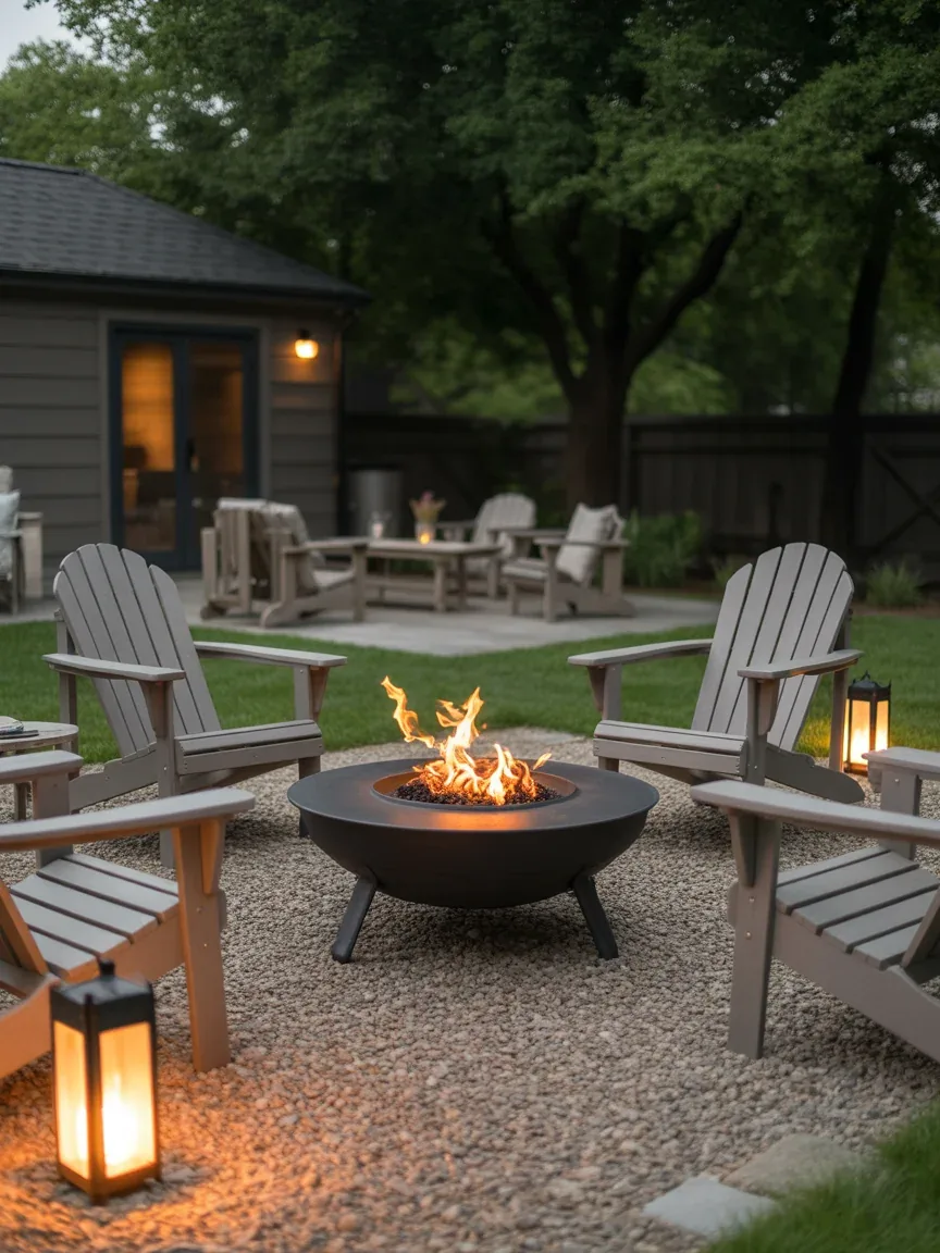 2. Gravel Fire Pit Lounge With Adirondack Chairs 2. Gravel Fire Pit Lounge With Adirondack Chairs