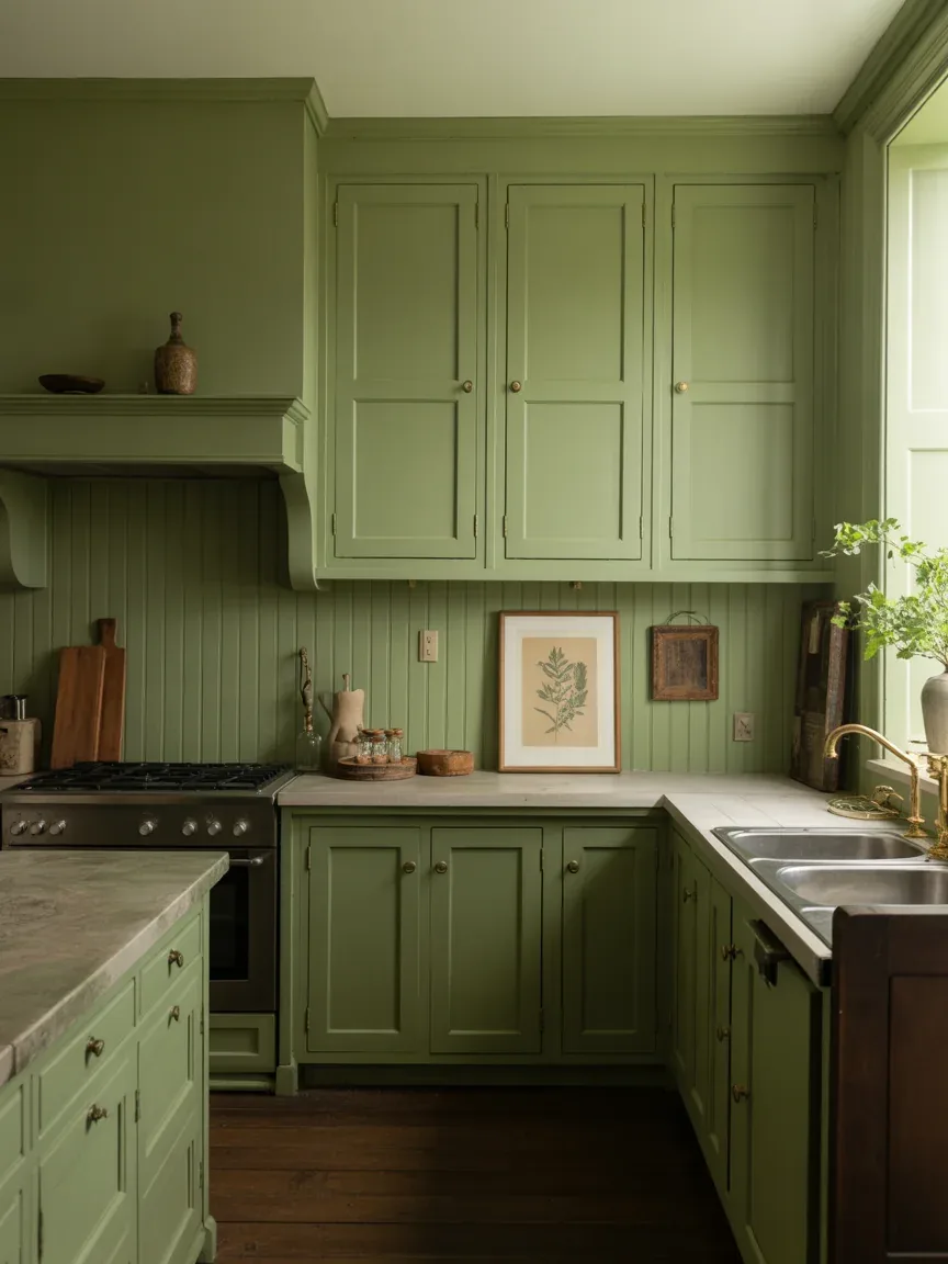 7. Green Colonial Kitchen With Botanical Charm 7. Green Colonial Kitchen With Botanical Charm