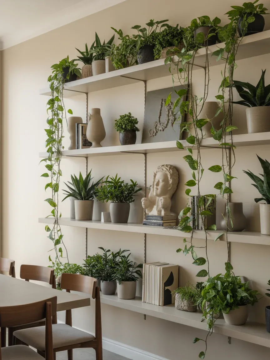 12. Greenery-Focused Floating Shelves 12. Greenery-Focused Floating Shelves