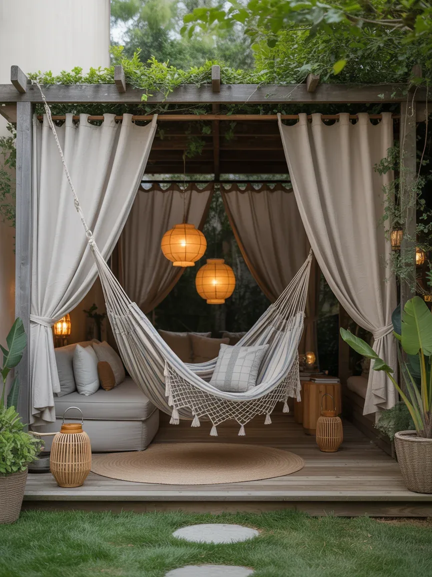 7. Hammock Retreat Between Privacy Curtains 7. Hammock Retreat Between Privacy Curtains