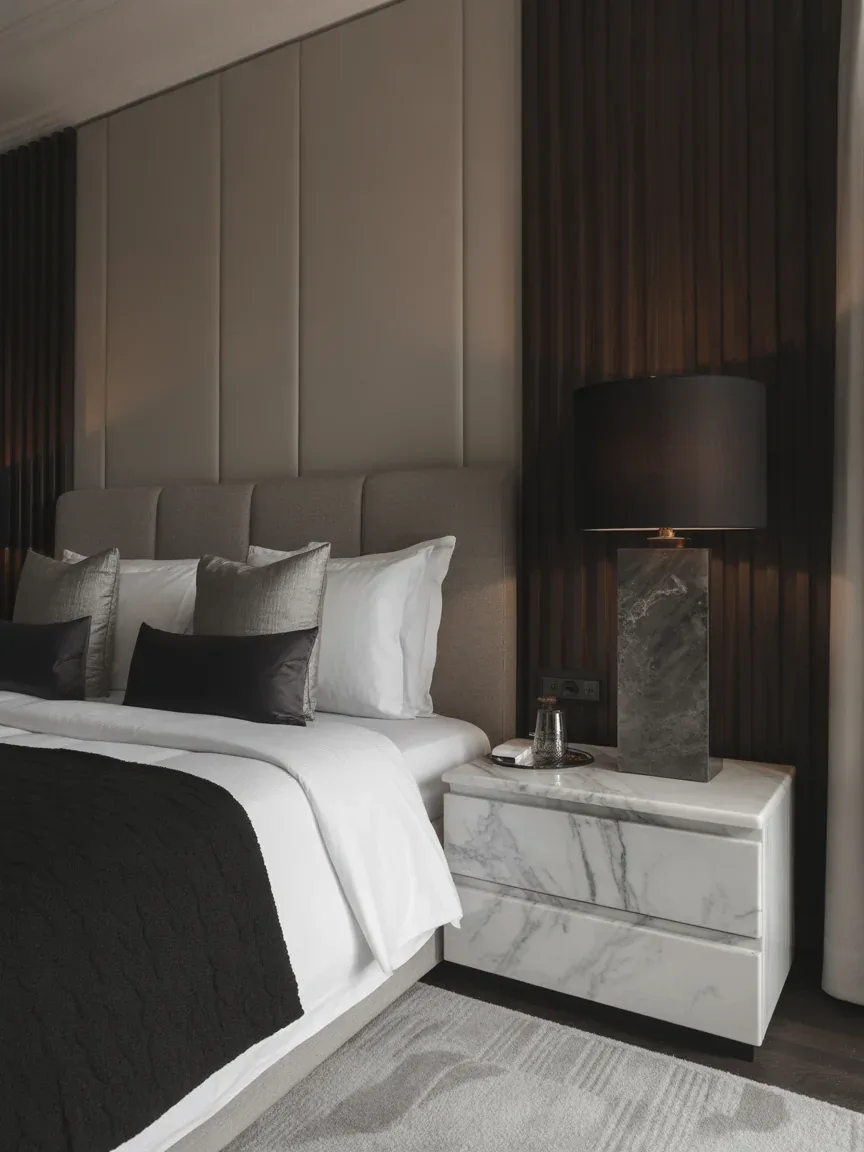 21. High-Contrast Luxury With Marble Accents 21. High-Contrast Luxury With Marble Accents