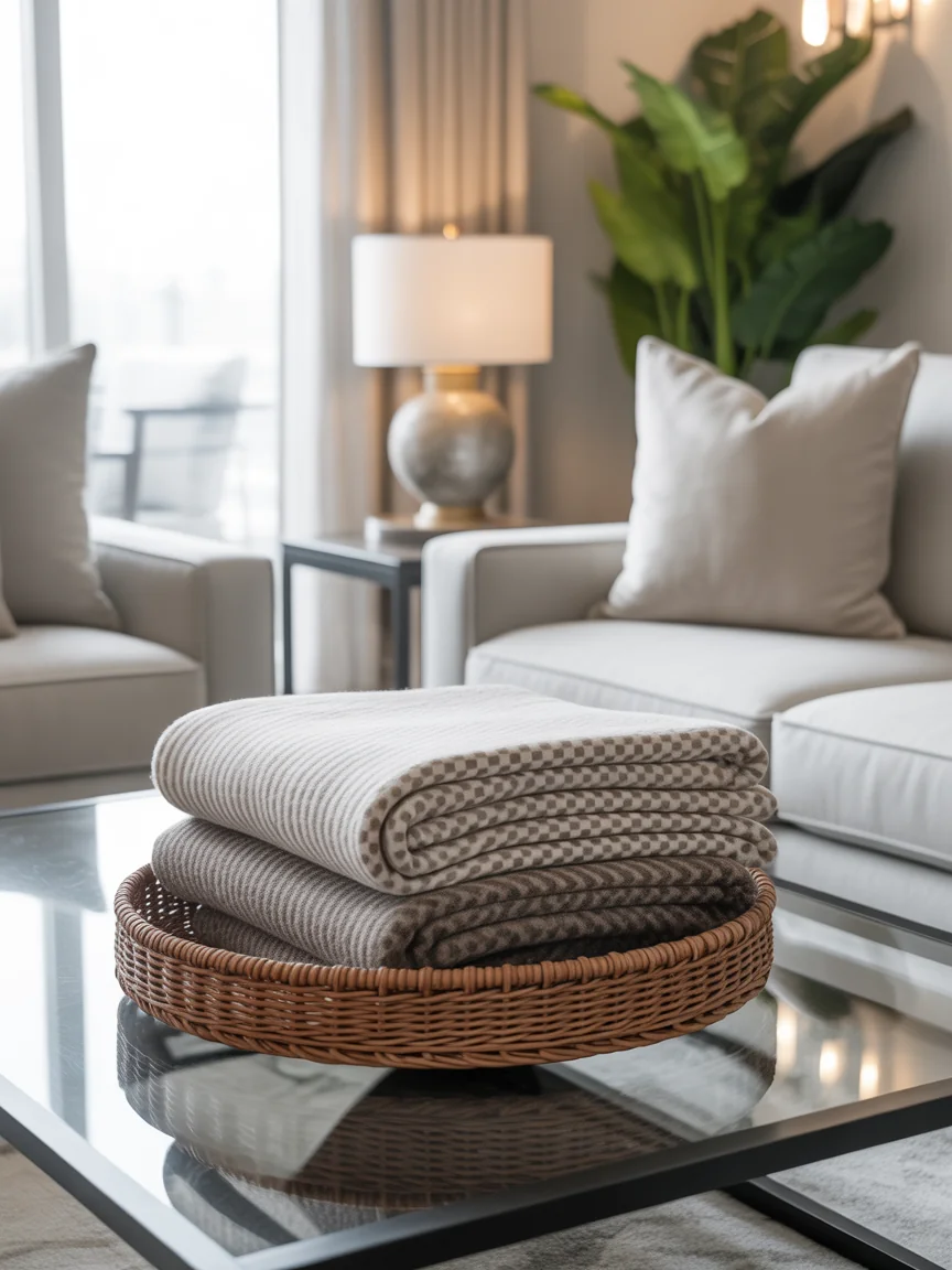 20. High-End Hotel Style With Blanket Tray Display