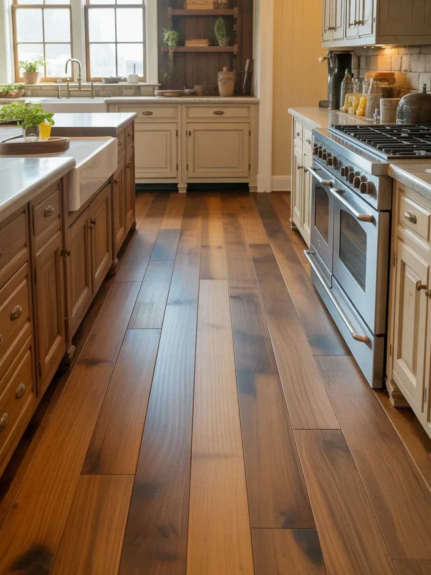12. Honey-Stained Hickory Flooring 12. Honey-Stained Hickory Flooring