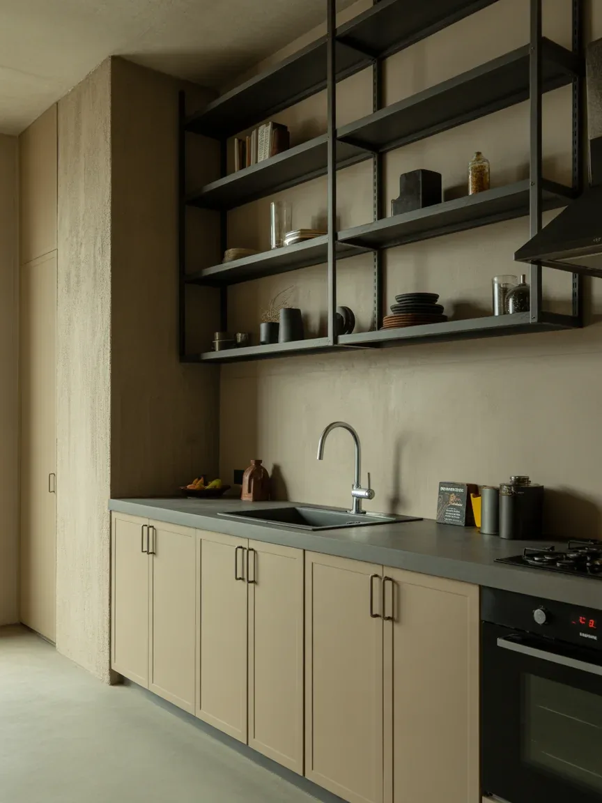 12. Industrial Beige Kitchen With Raw Finishes 12. Industrial Beige Kitchen With Raw Finishes