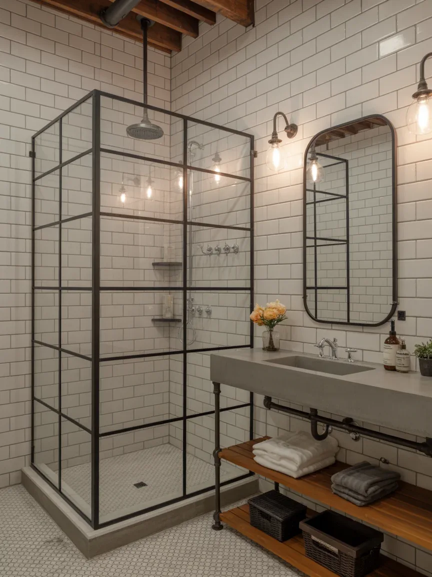 10. Industrial Farmhouse Bathroom With Metal Accents 10. Industrial Farmhouse Bathroom With Metal Accents