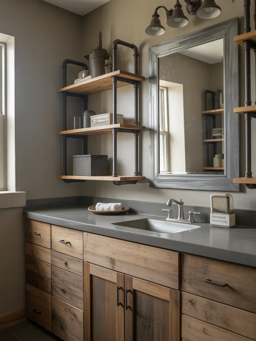 8. Industrial Farmhouse Bathroom With Metal Accents 8. Industrial Farmhouse Bathroom With Metal Accents