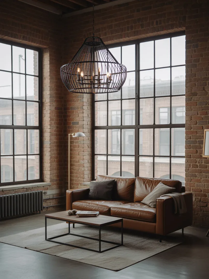 3. Industrial Loft With Black Metal Cage Chandelier 3. Industrial Loft With Black Metal Cage Chandelier