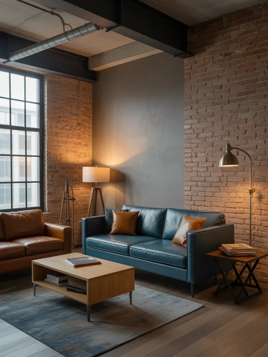 11. Industrial Loft With Steel Blue Accents 11. Industrial Loft With Steel Blue Accents