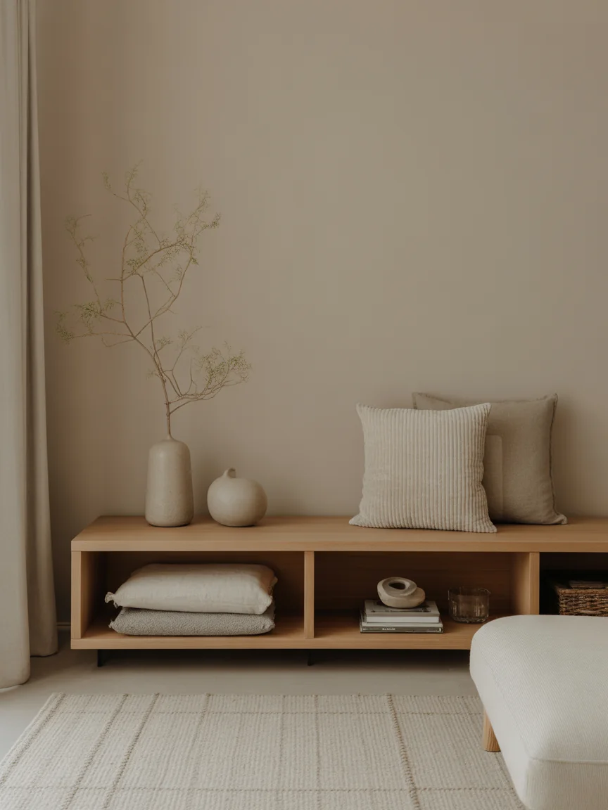 8. Japandi Zen With Hidden Bench Storage