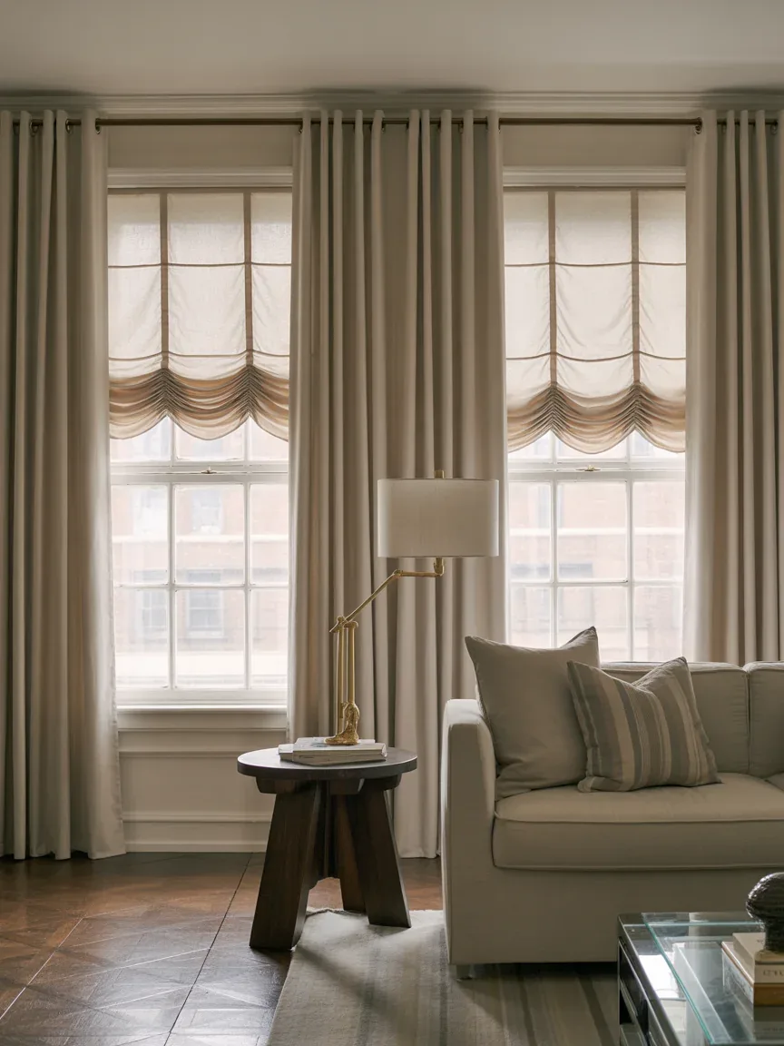 13. Layered Curtains With Roman Shades 13. Layered Curtains With Roman Shades
