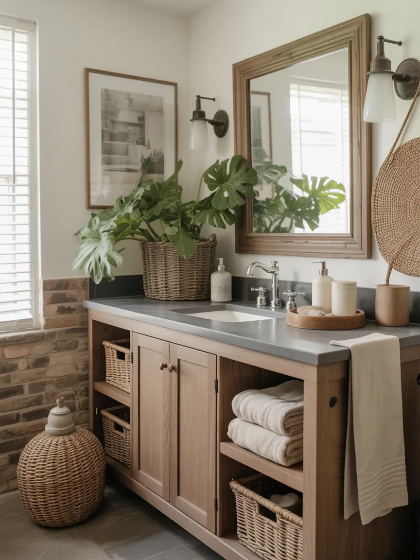 24. Layered Textures Farmhouse Bathroom 24. Layered Textures Farmhouse Bathroom