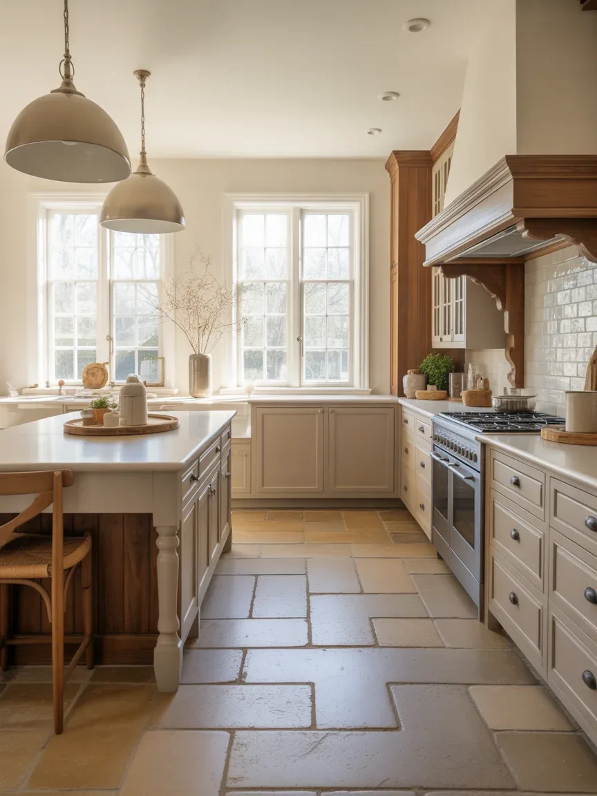6. Limestone Tile With Soft Farmhouse Elegance 6. Limestone Tile With Soft Farmhouse Elegance