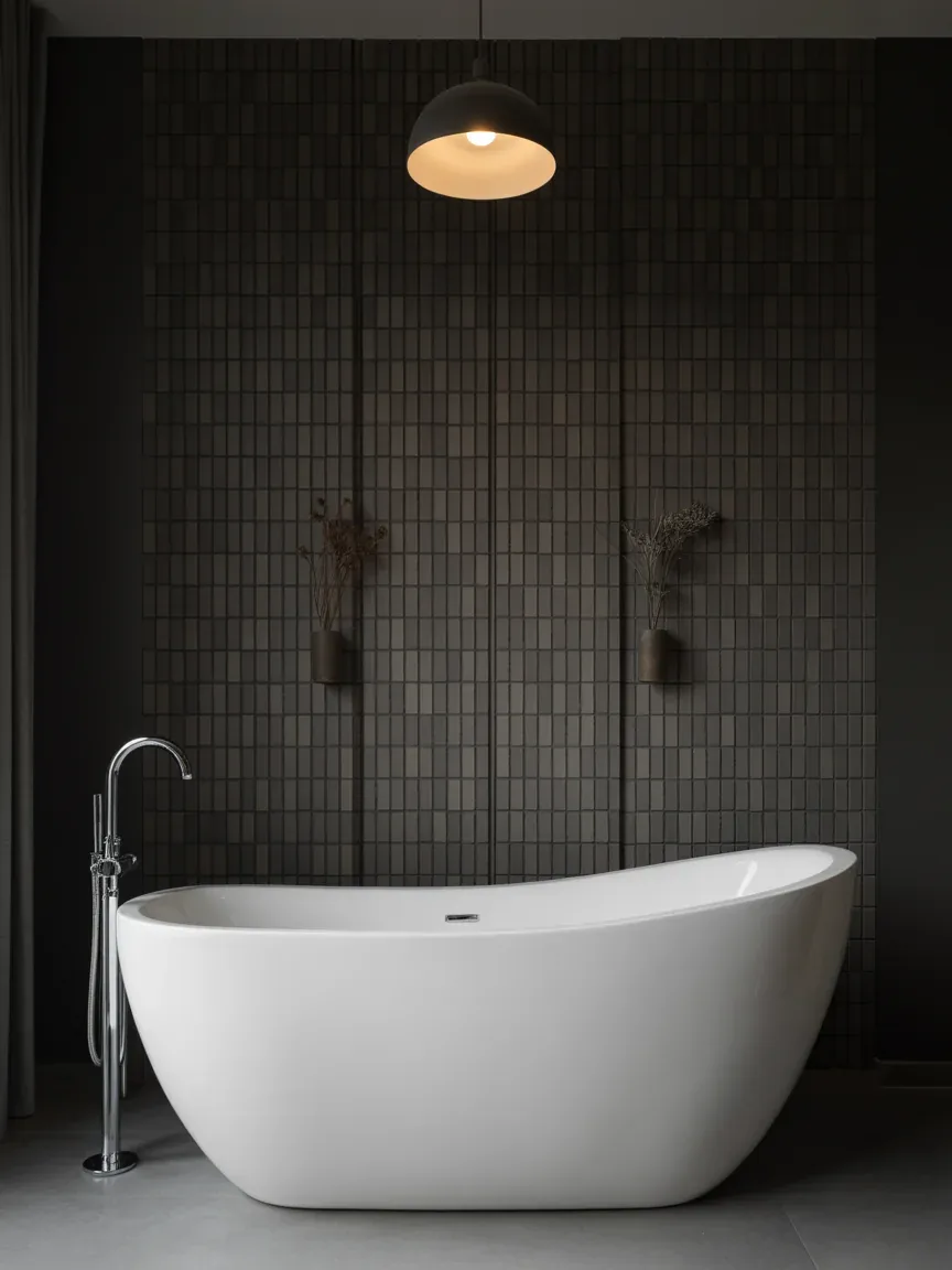20. Luxe Dark Bathroom With Freestanding Tub Focus 20. Luxe Dark Bathroom With Freestanding Tub Focus