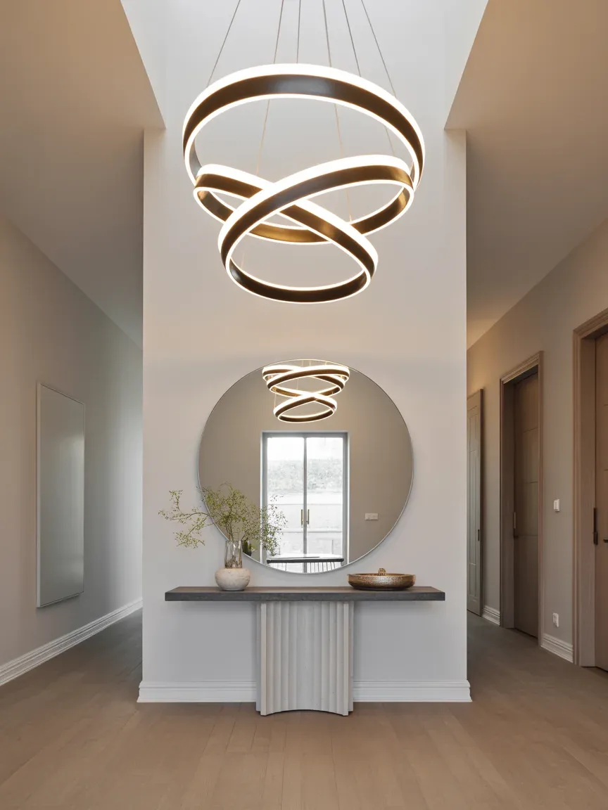 6. Luxe Entryway With Oversized Ring Chandelier 6. Luxe Entryway With Oversized Ring Chandelier