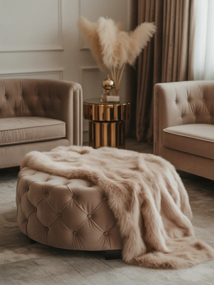 4. Luxe Glam Living Room With Ottoman Storage