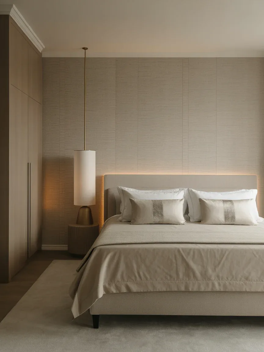 17. Luxe Hotel Vibes With Textured Grasscloth Wallpaper 17. Luxe Hotel Vibes With Textured Grasscloth Wallpaper