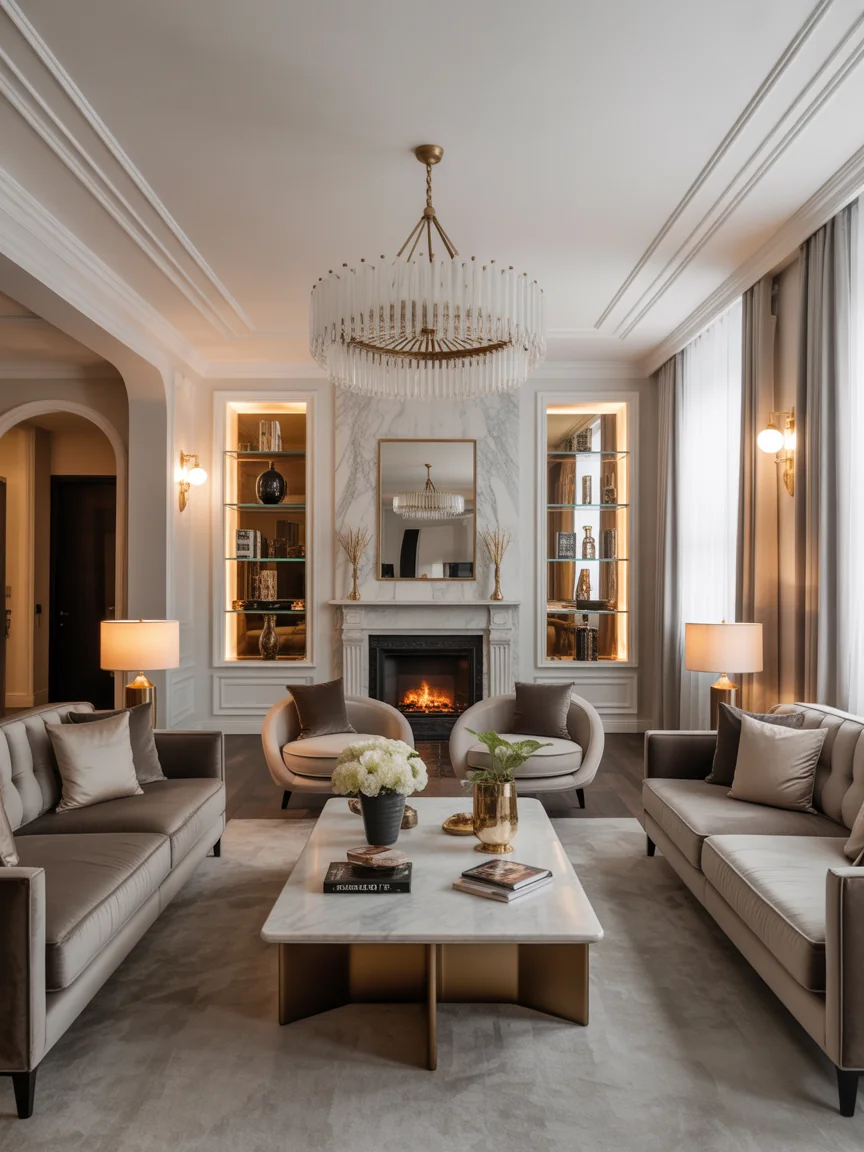6. Luxe Hotel-Inspired Living Room