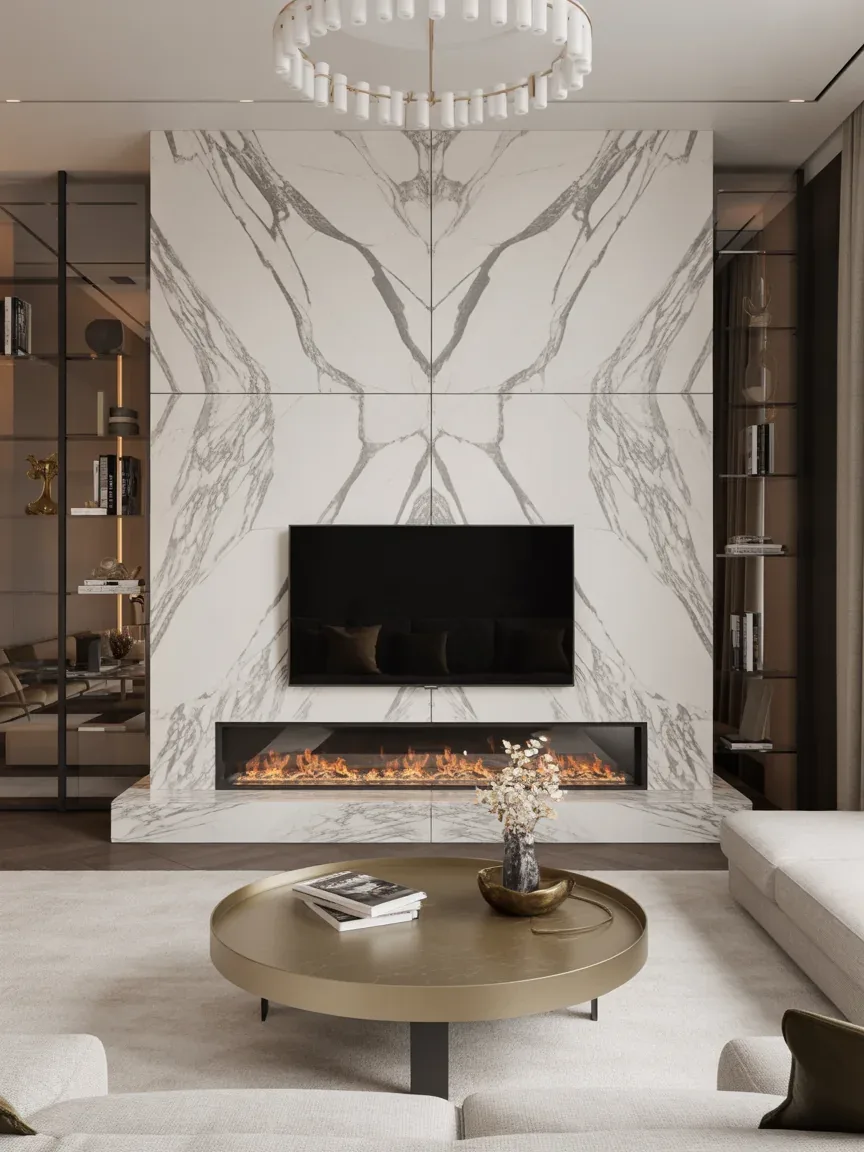 12. Luxe Marble Fireplace Wall 12. Luxe Marble Fireplace Wall