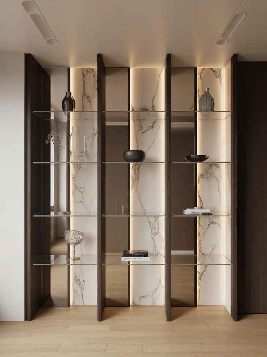 13. Luxe Marble-Backed Display Shelves 13. Luxe Marble-Backed Display Shelves