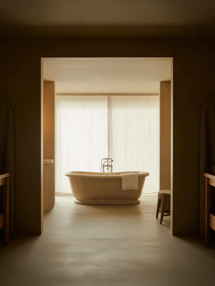 21. Luxe Neutral Bathroom With Freestanding Tub
