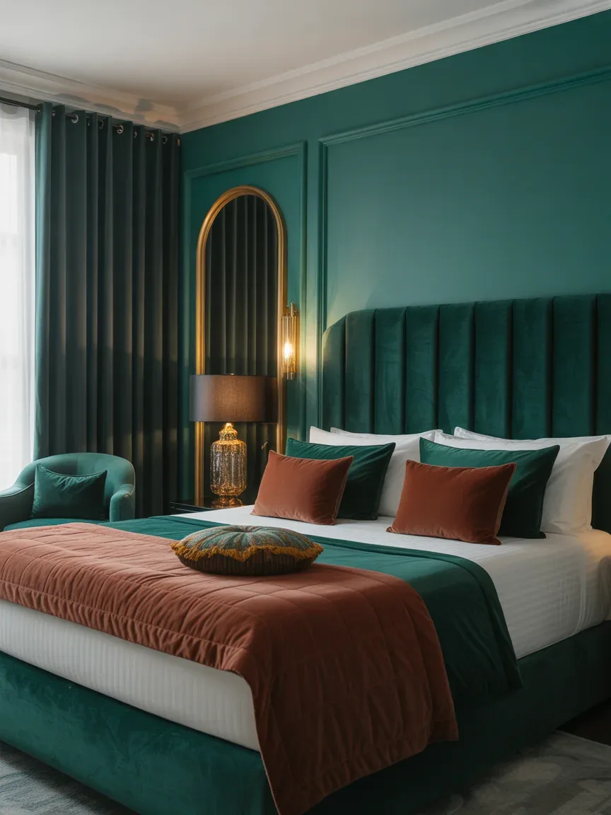 5. Luxe Velvet Bedroom With Jewel Tone Accents 5. Luxe Velvet Bedroom With Jewel Tone Accents