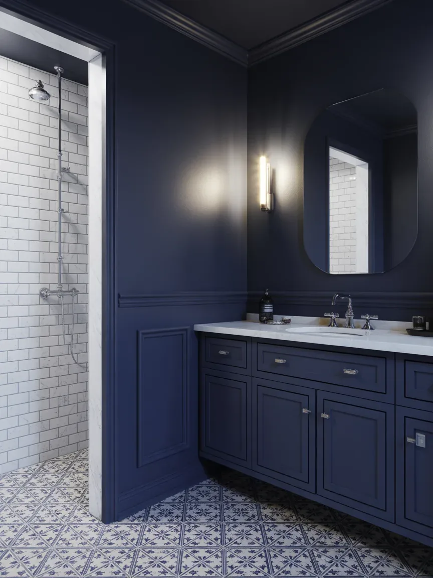 8. Midnight Blue Luxe Bathroom 8. Midnight Blue Luxe Bathroom