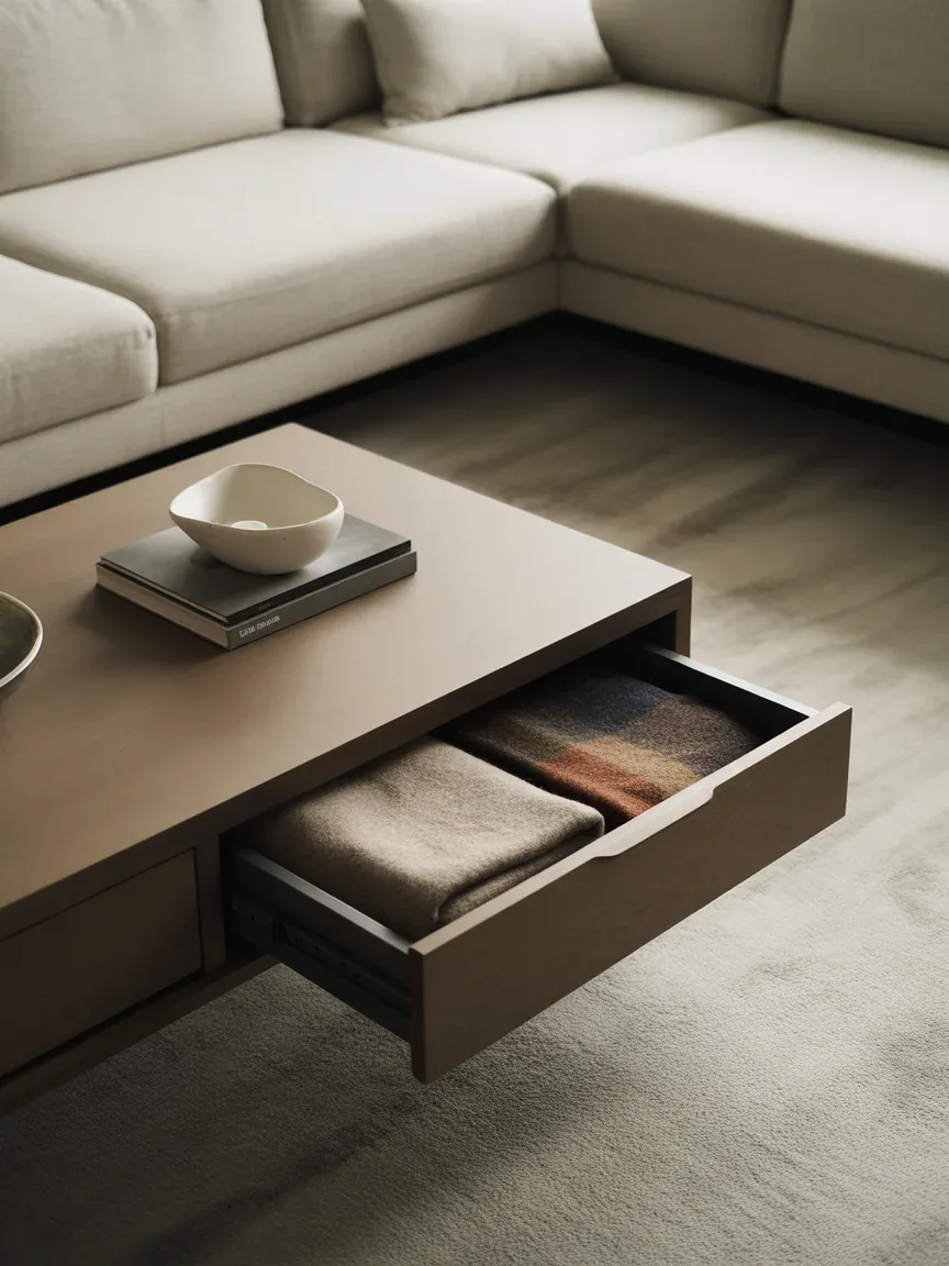 24. Minimalist Blanket Drawer Under Coffee Table 24. Minimalist Blanket Drawer Under Coffee Table