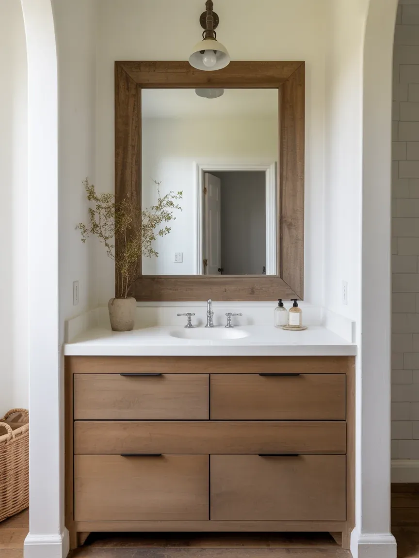 11. Minimalist Farmhouse Bathroom With Clean Lines 11. Minimalist Farmhouse Bathroom With Clean Lines