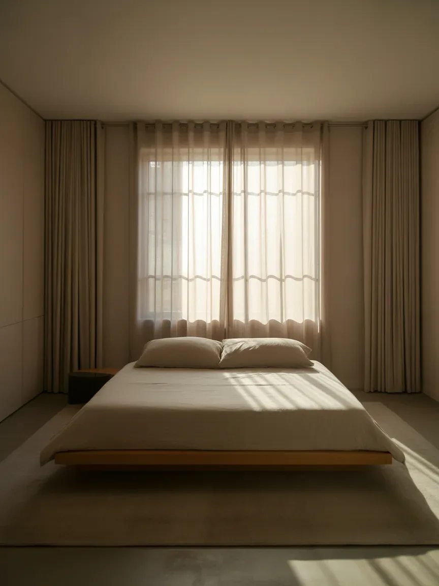 5. Minimalist Platform Bed Against Window 5. Minimalist Platform Bed Against Window