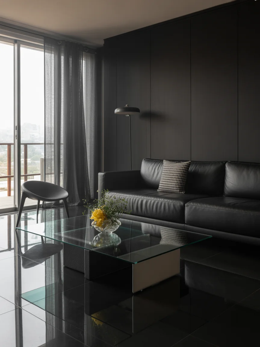 12. Modern Black and Glass Living Room