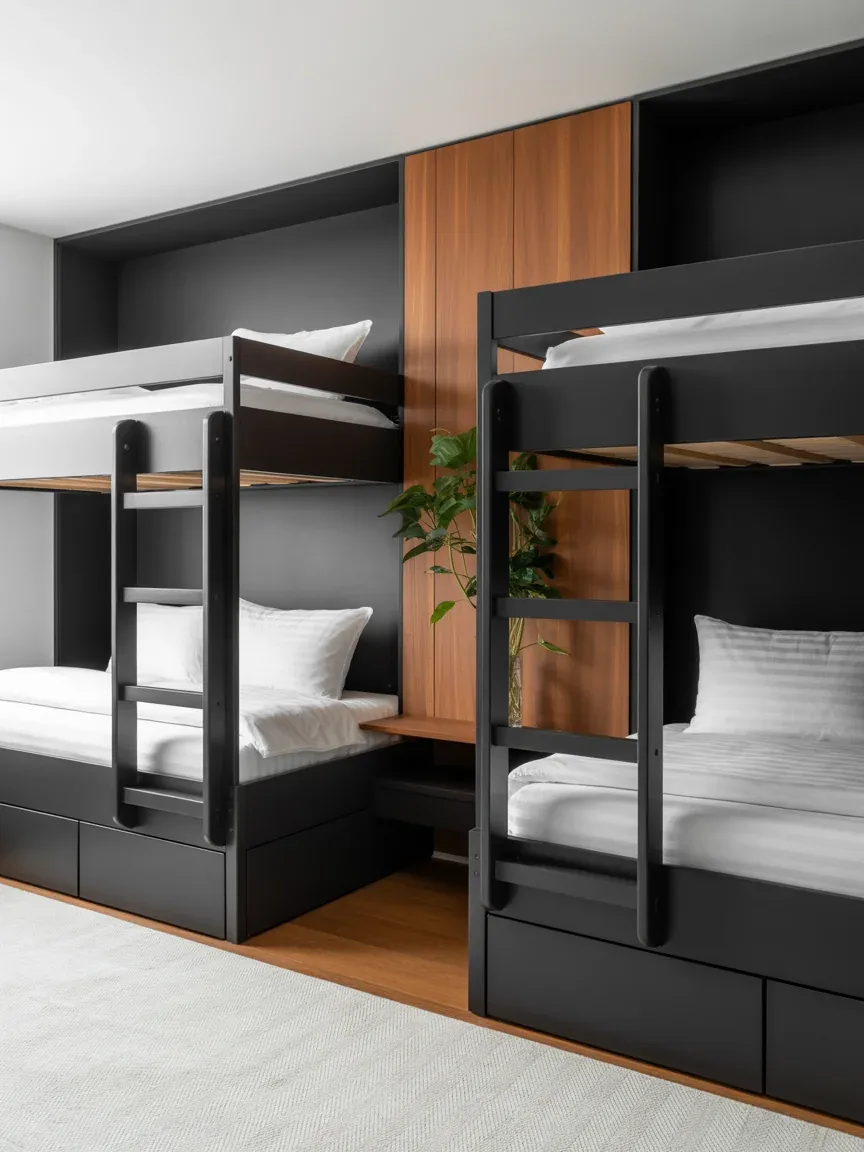 12. Modern Black And Wood Contrast Bunks 12. Modern Black And Wood Contrast Bunks