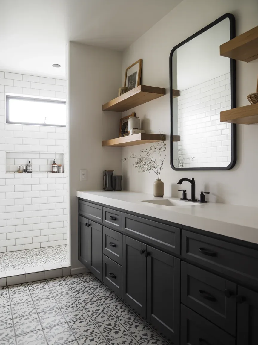 3. Modern Farmhouse Bathroom With Black-and-White Contrast 3. Modern Farmhouse Bathroom With Black-and-White Contrast