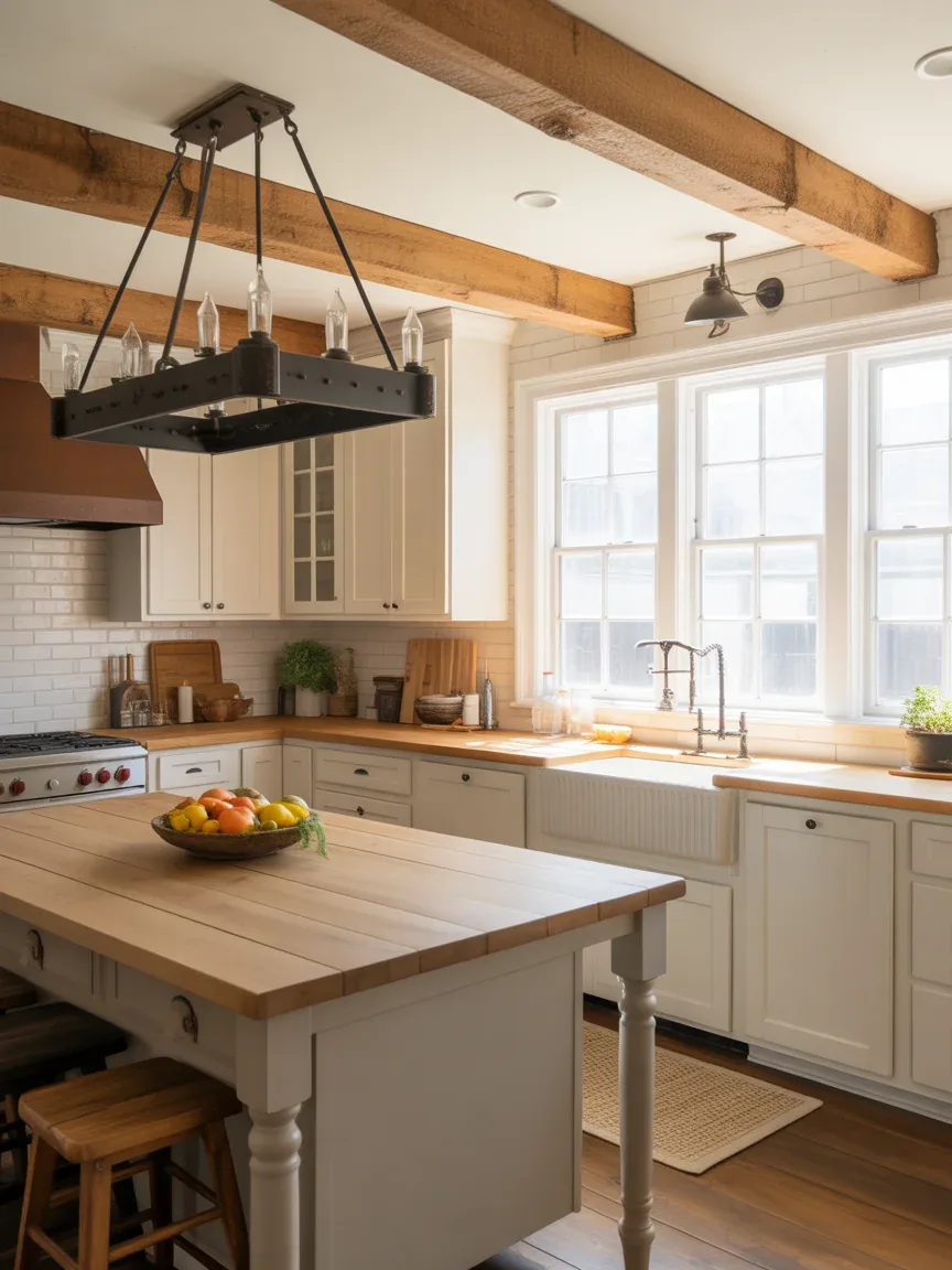 5. Modern Farmhouse Kitchen With Rustic Wood Chandelier 5. Modern Farmhouse Kitchen With Rustic Wood Chandelier