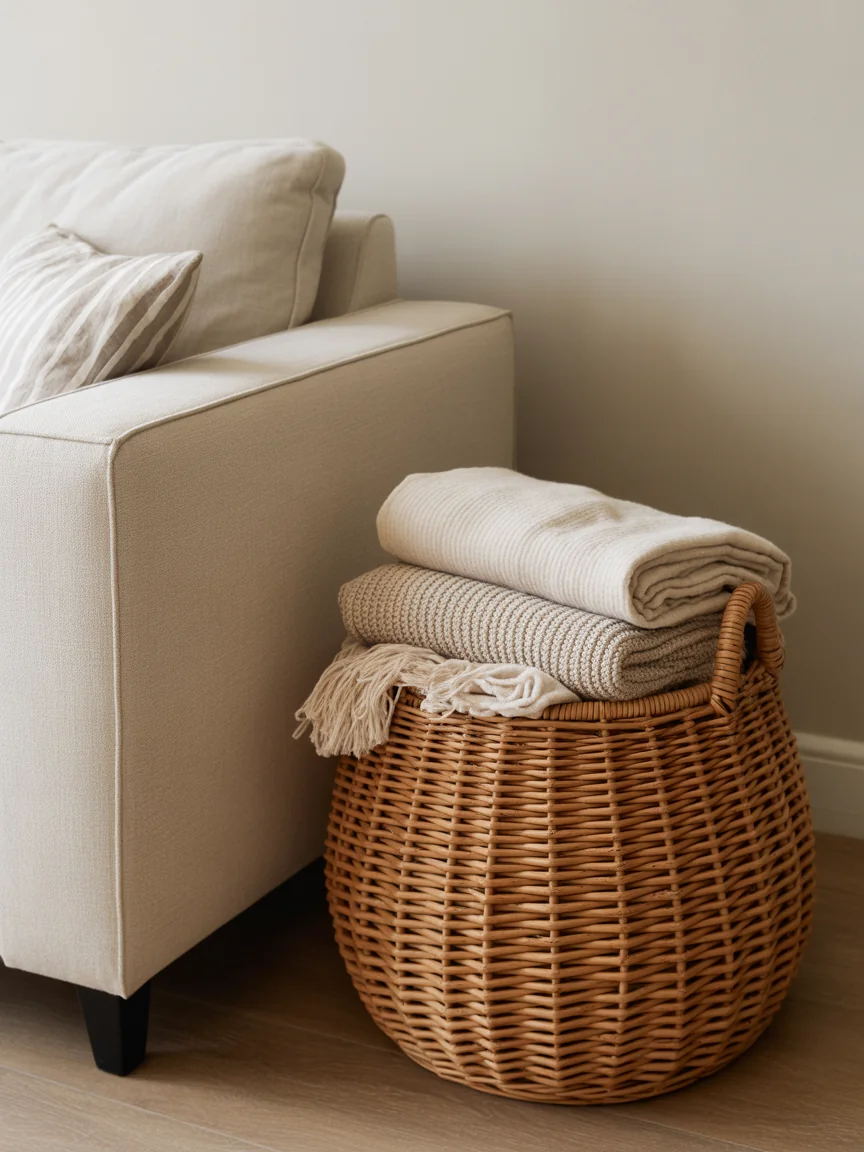 1. Modern Minimalist With Sculptural Basket Storage