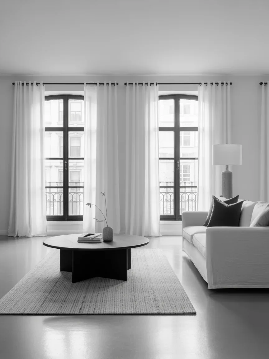 4. Monochrome Minimalism With Crisp White Drapes 4. Monochrome Minimalism With Crisp White Drapes