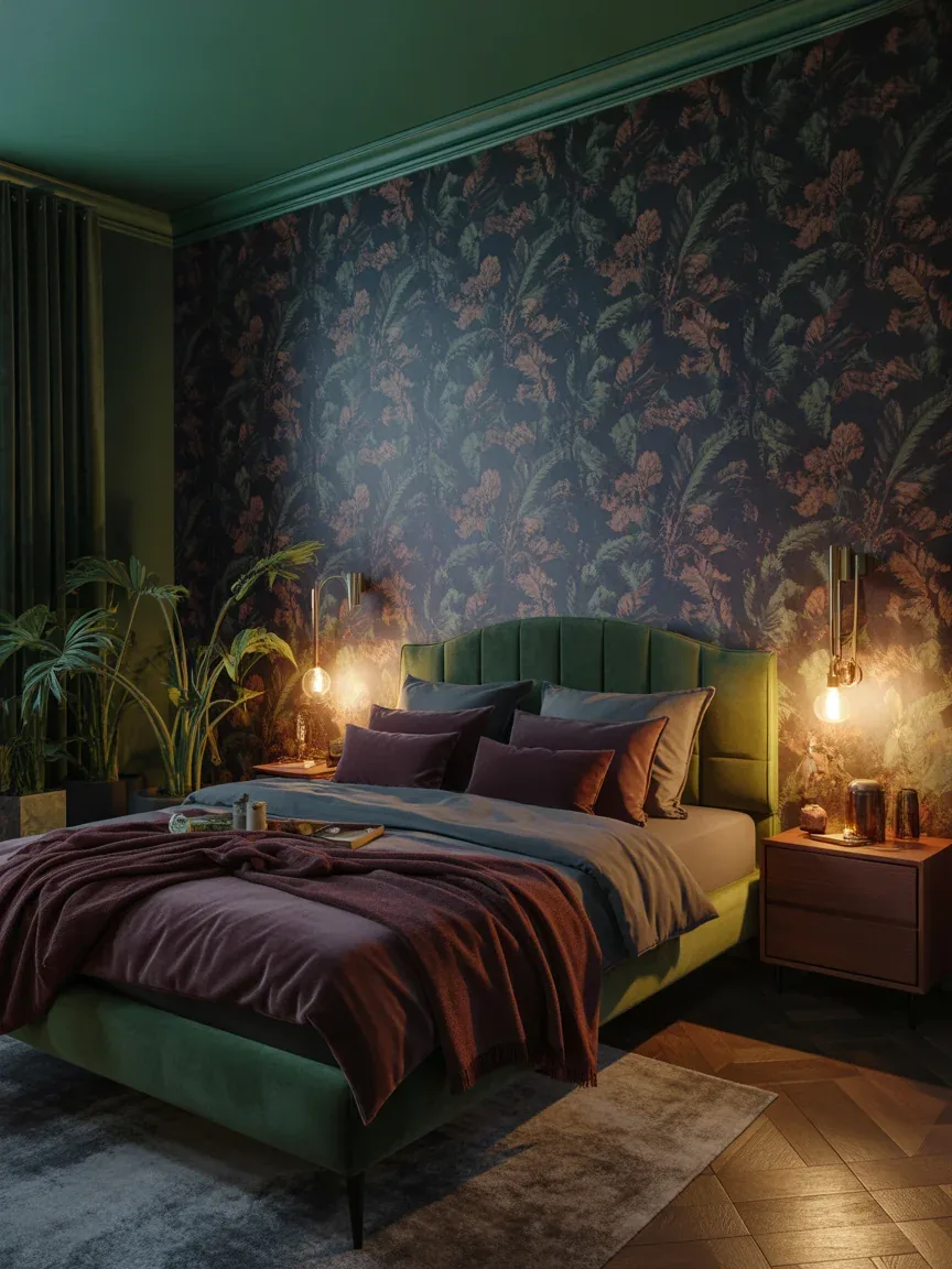 2. Moody Botanical Retreat With Dark Floral Wallpaper 2. Moody Botanical Retreat With Dark Floral Wallpaper
