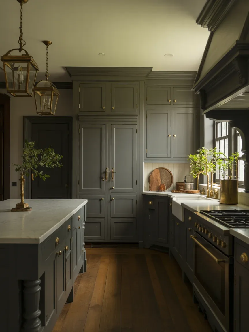 18. Moody Colonial Kitchen With Charcoal Cabinetry 18. Moody Colonial Kitchen With Charcoal Cabinetry