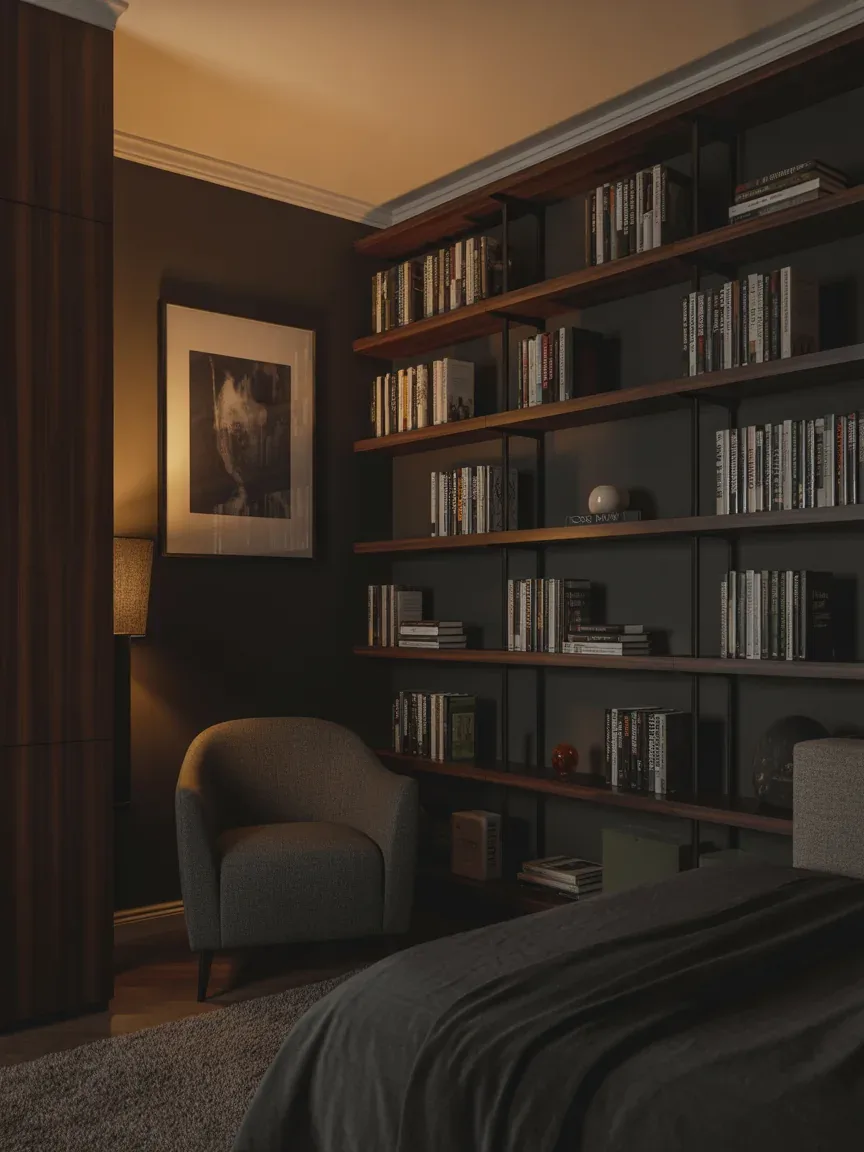 2. Moody Dark Wood Library Corner 2. Moody Dark Wood Library Corner