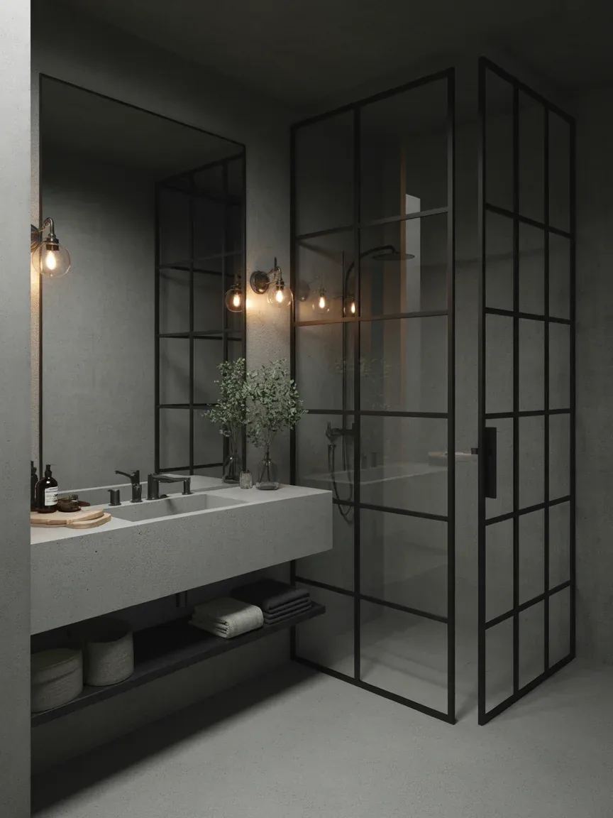 4. Moody Industrial Concrete Bathroom 4. Moody Industrial Concrete Bathroom